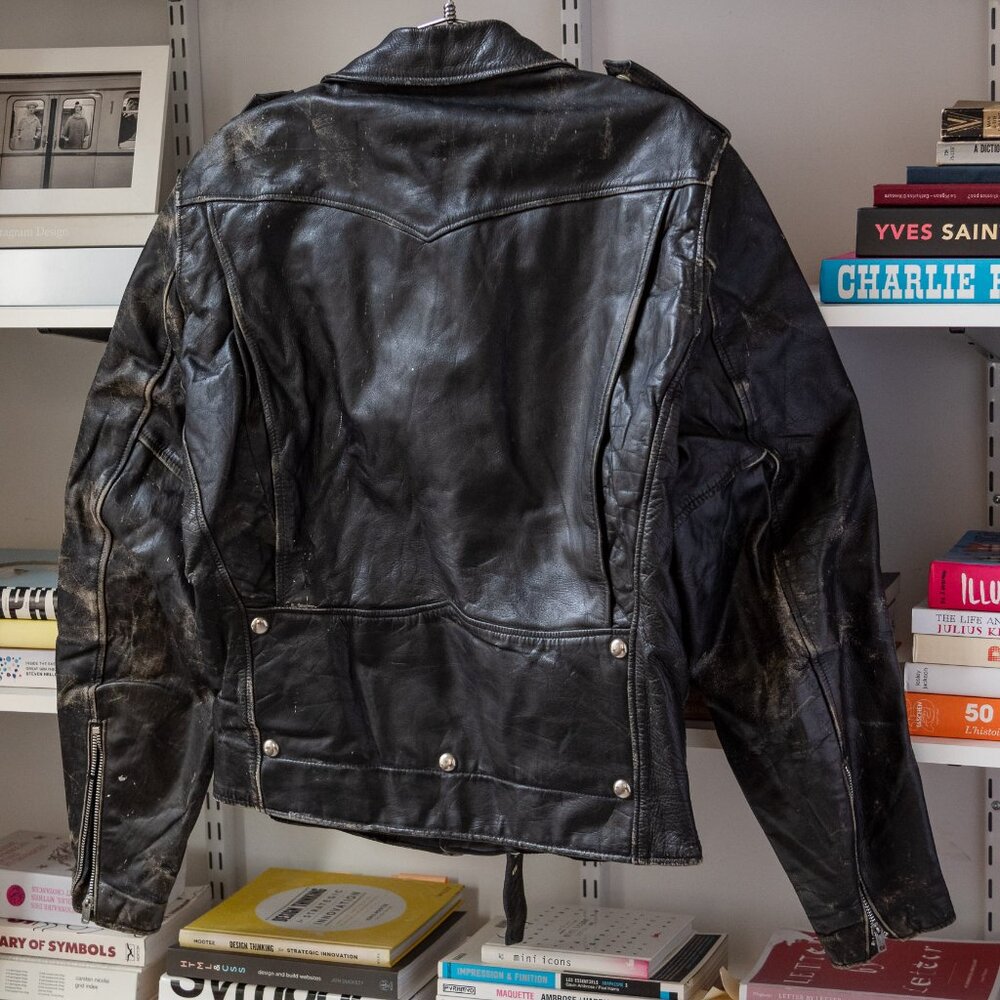 Vintage Black Leather Bomber Jacket with Red Lining - Picture 11 of 11